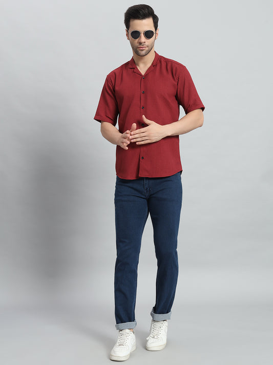 Stylish Red Popcorn Fabric Shirt for Men