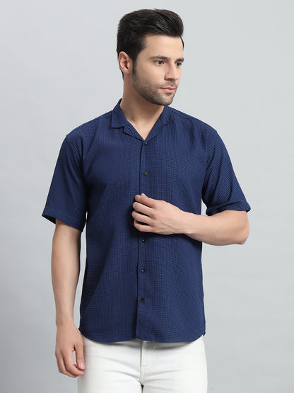 Stylish Navy Blue Popcorn Fabric Shirt for Men