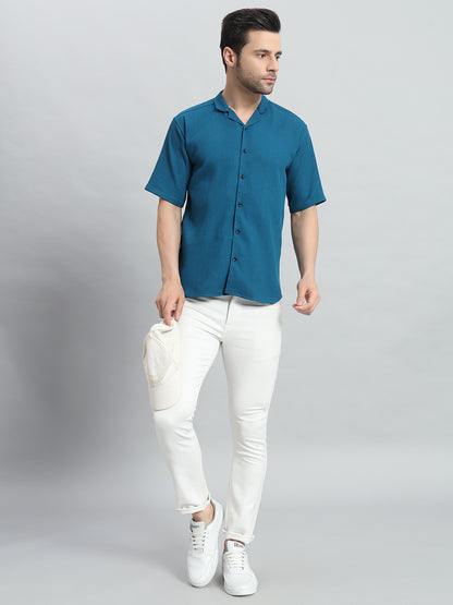 Stylish Petrol Popcorn Fabric Shirt for Men