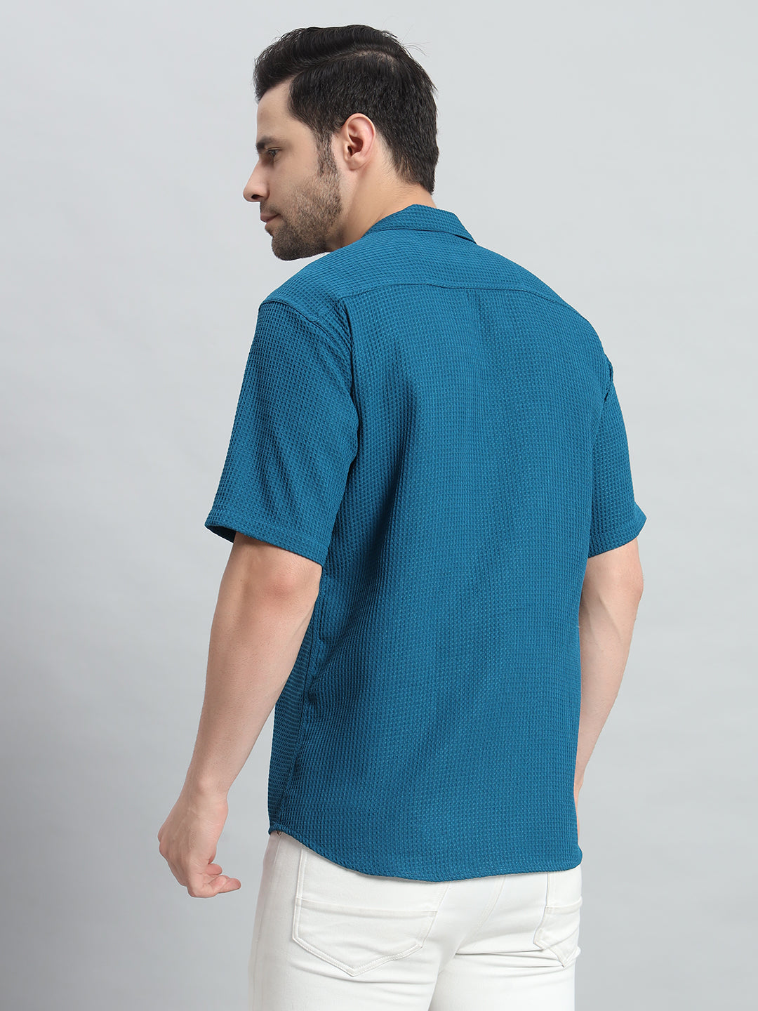 Stylish Petrol Popcorn Fabric Shirt for Men