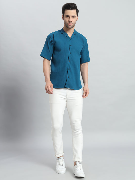 Stylish Petrol Popcorn Fabric Shirt for Men
