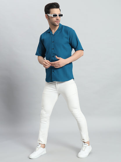 Stylish Petrol Popcorn Fabric Shirt for Men