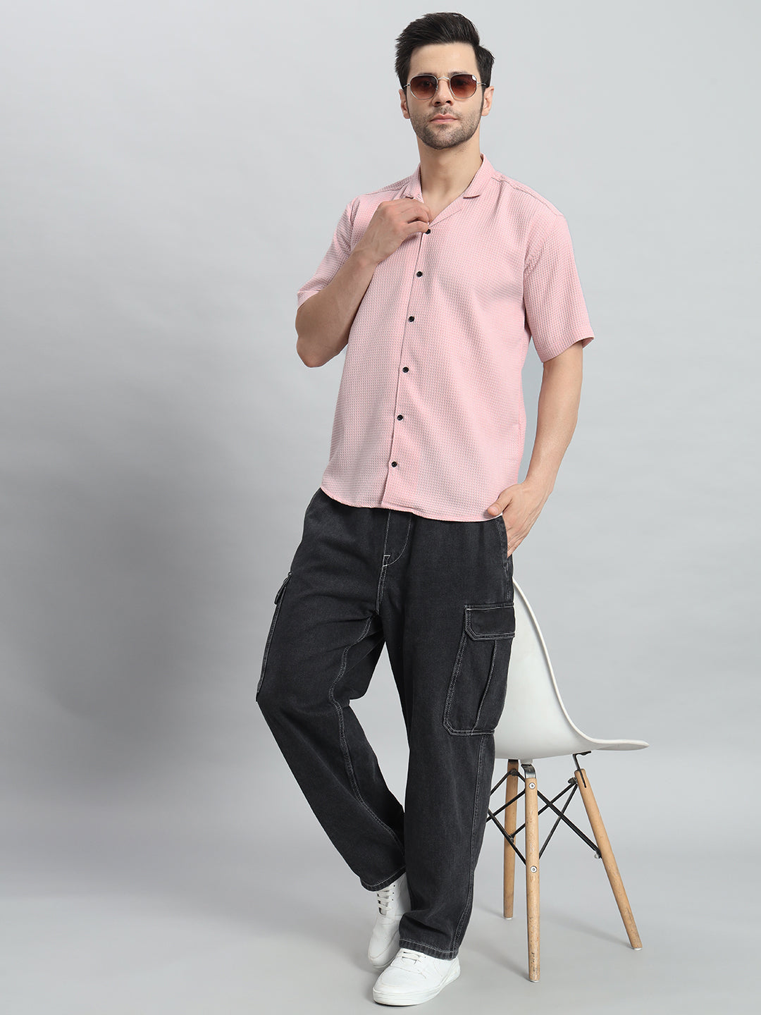 Stylish Pink Popcorn Fabric Shirt for Men