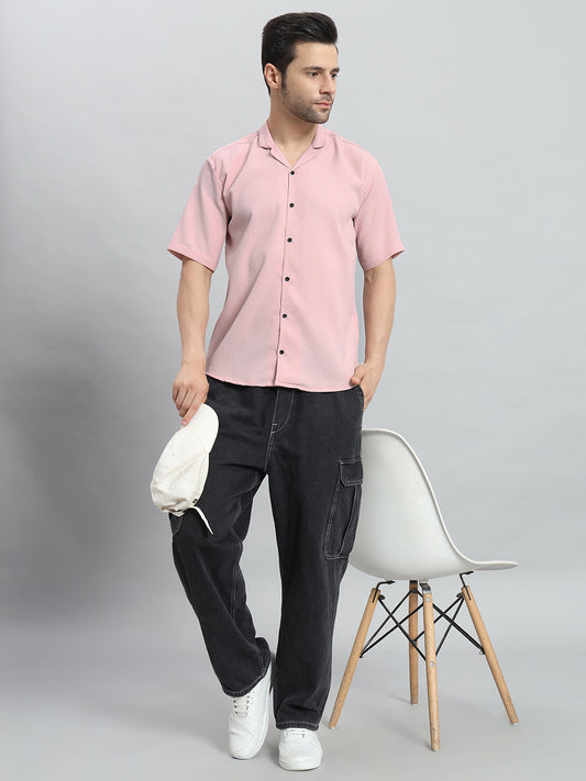 Stylish Pink Popcorn Fabric Shirt for Men