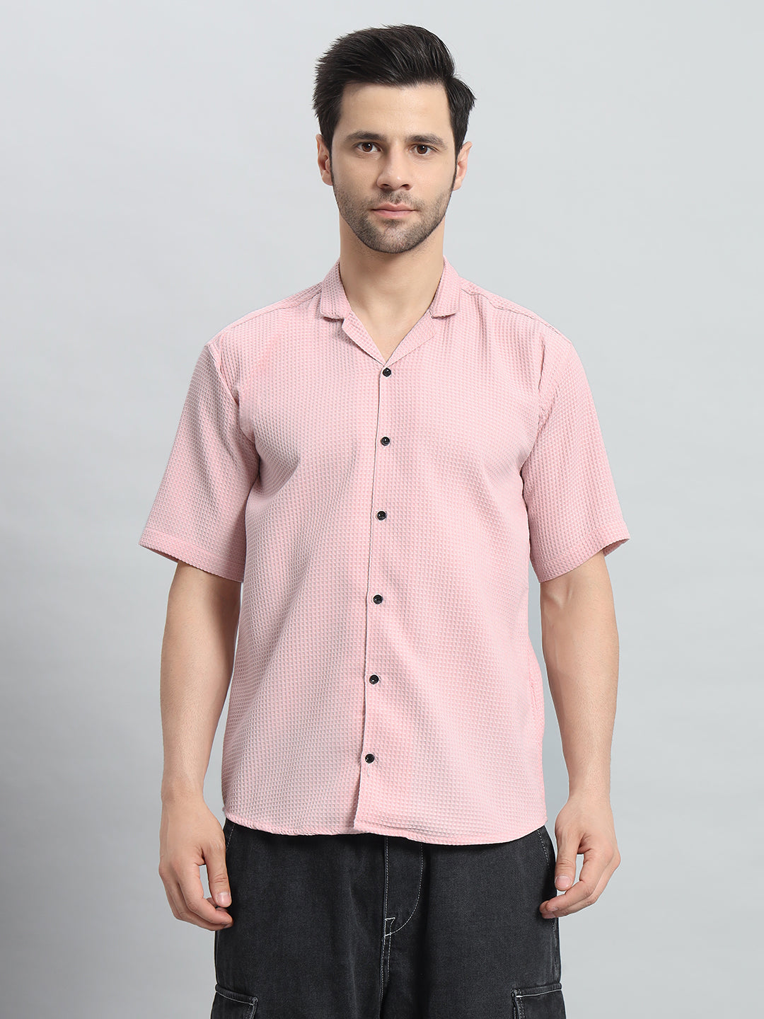 Stylish Pink Popcorn Fabric Shirt for Men