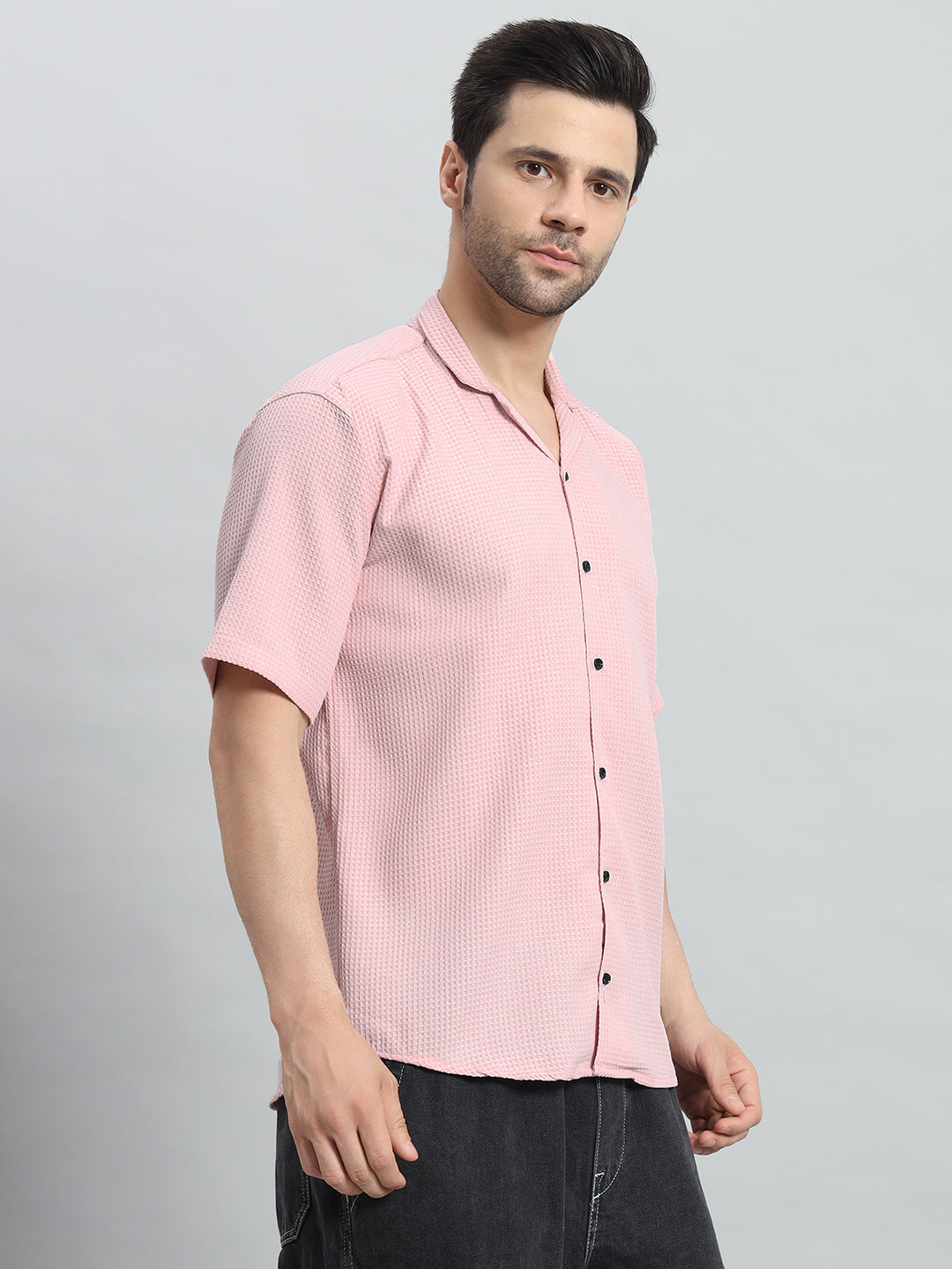 Stylish Pink Popcorn Fabric Shirt for Men