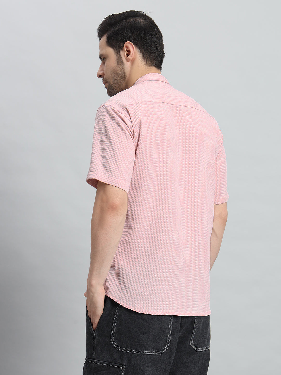 Stylish Pink Popcorn Fabric Shirt for Men