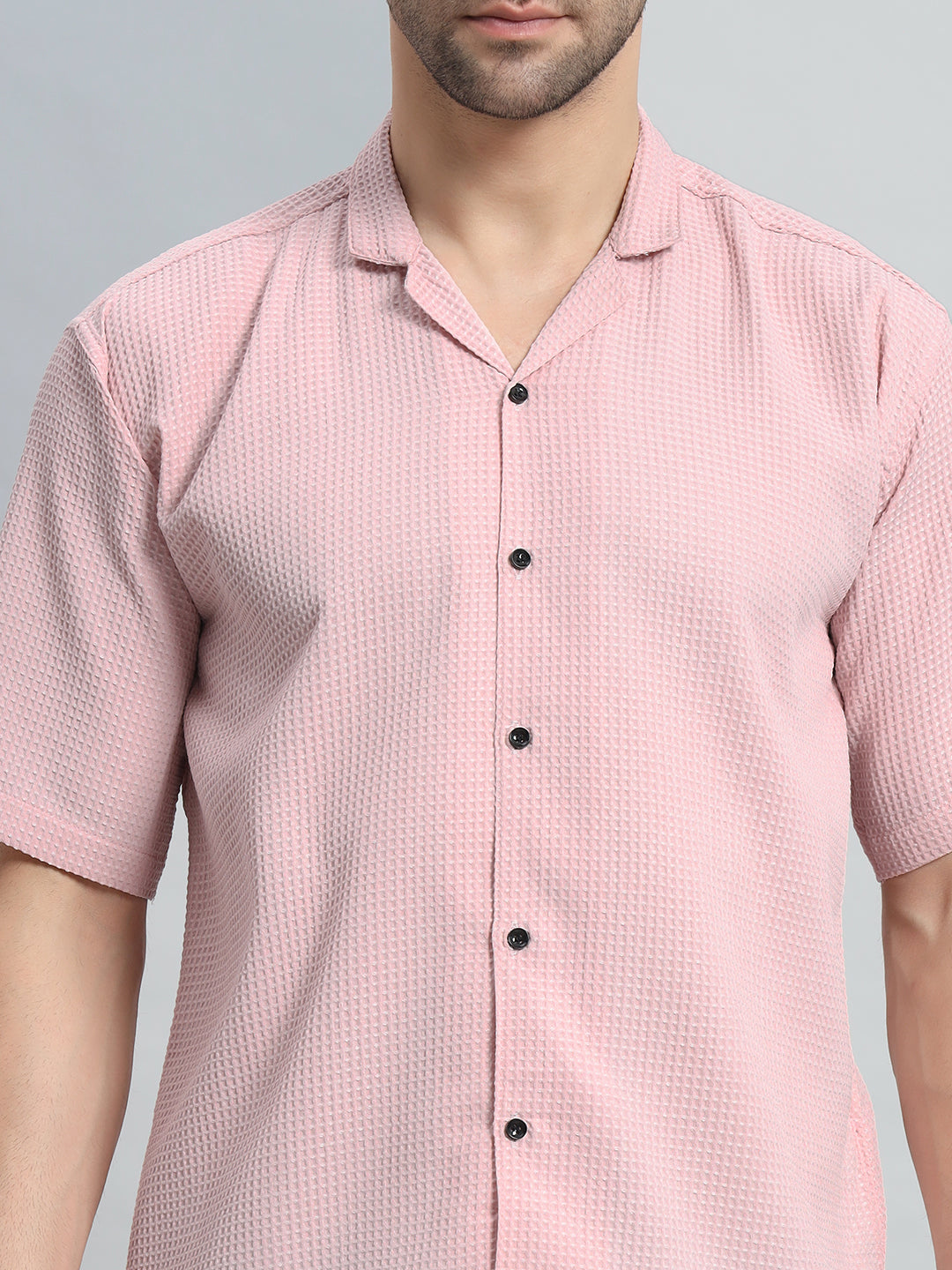 Stylish Pink Popcorn Fabric Shirt for Men