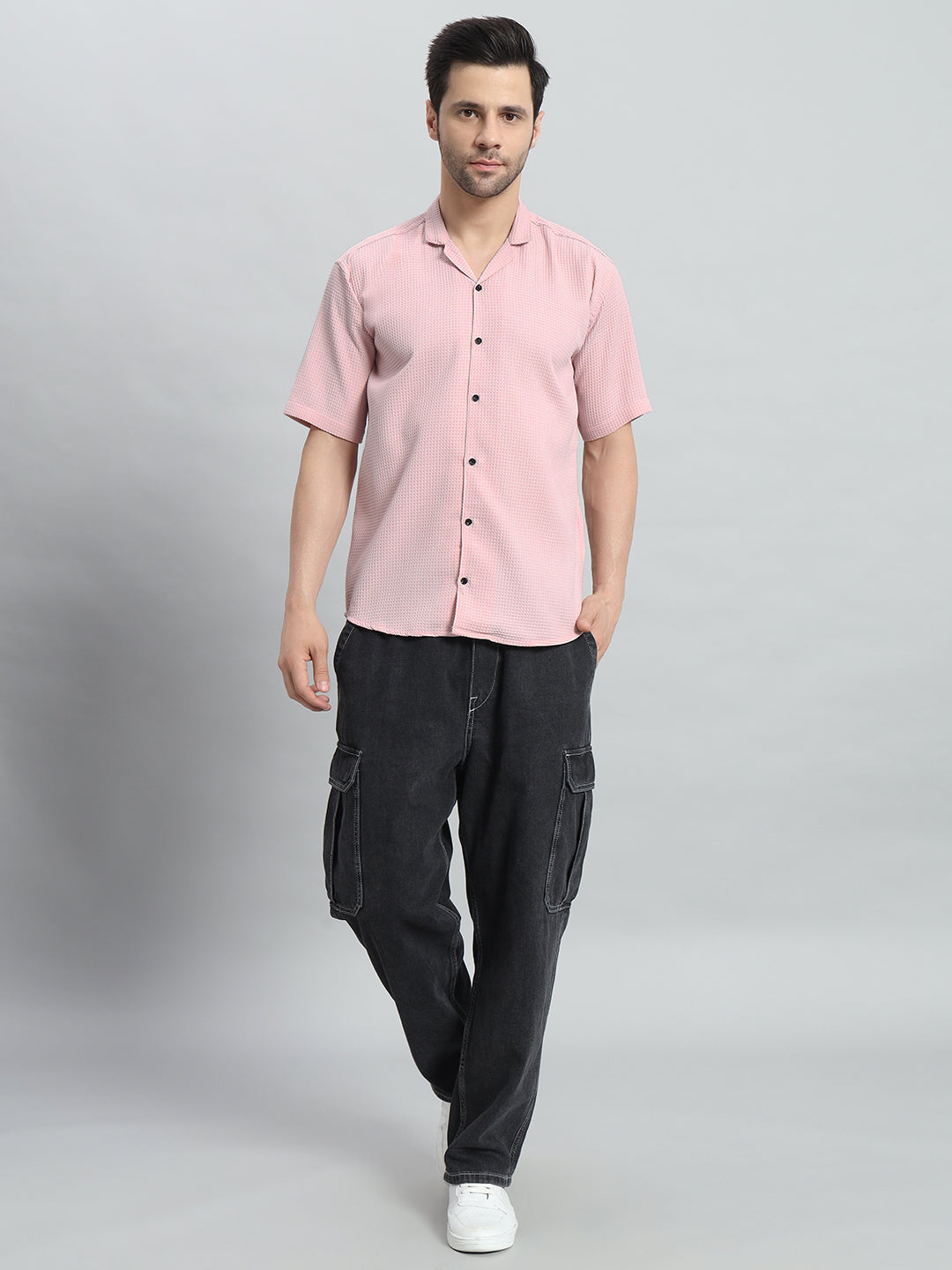 Stylish Pink Popcorn Fabric Shirt for Men