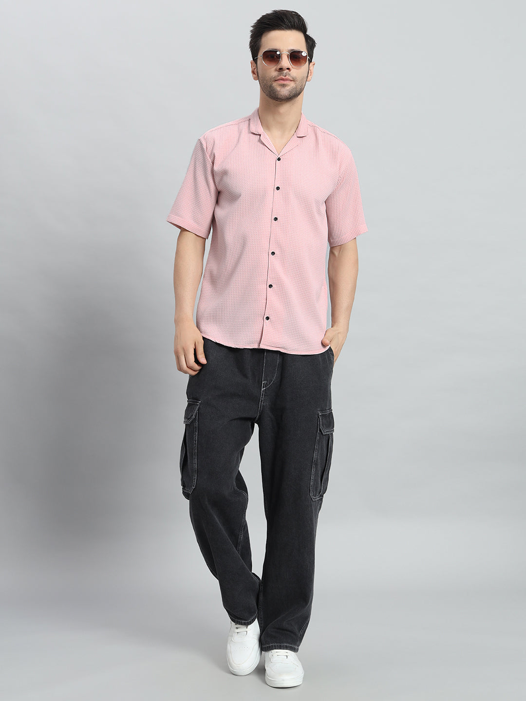 Stylish Pink Popcorn Fabric Shirt for Men