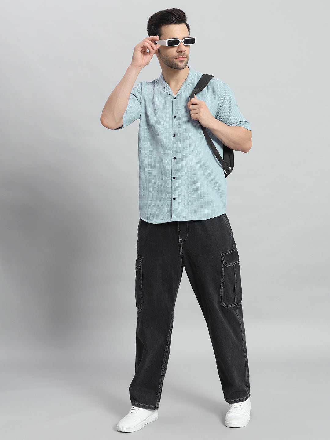 Stylish Sky blue Popcorn Fabric Shirt for Men