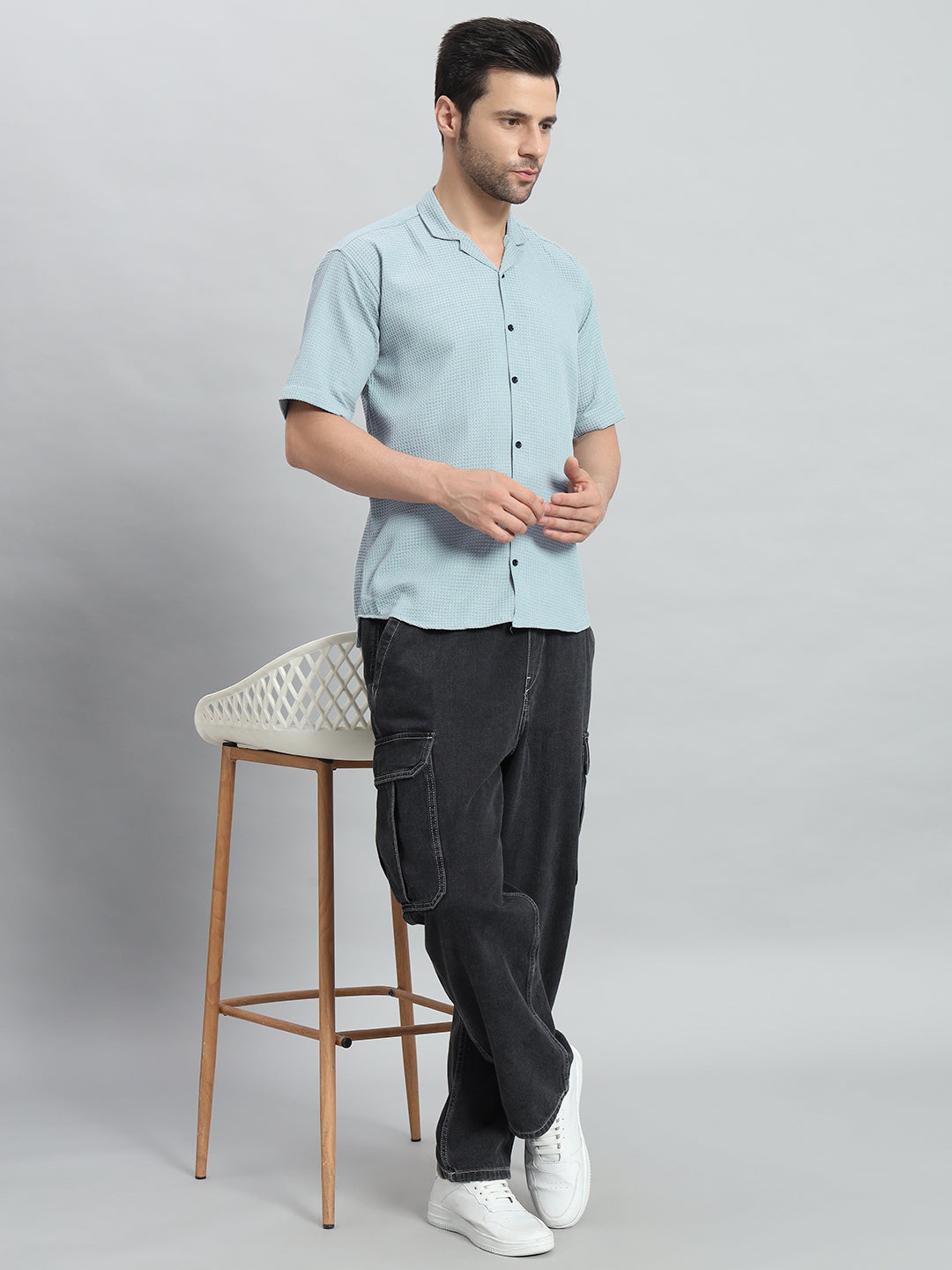 Stylish Sky blue Popcorn Fabric Shirt for Men