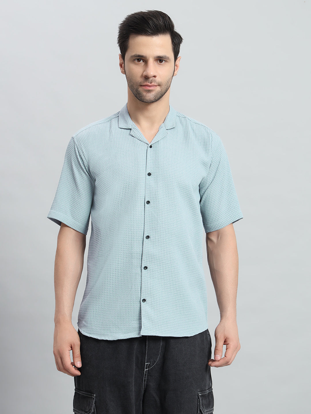 Stylish Sky blue Popcorn Fabric Shirt for Men
