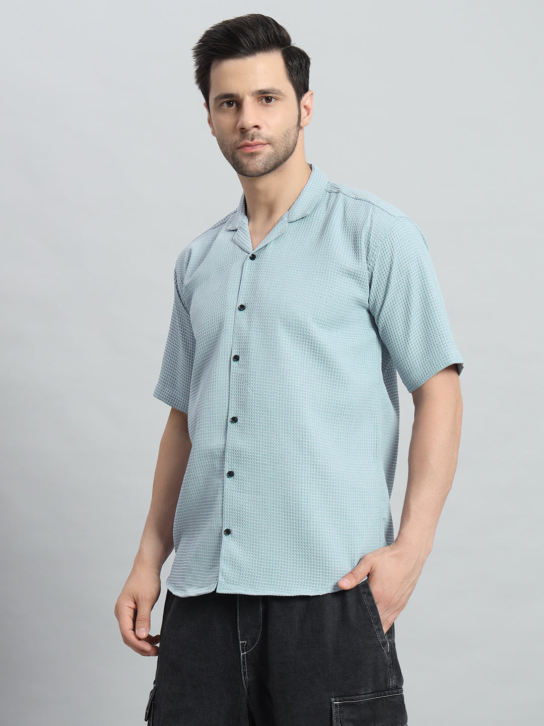 Stylish Sky blue Popcorn Fabric Shirt for Men