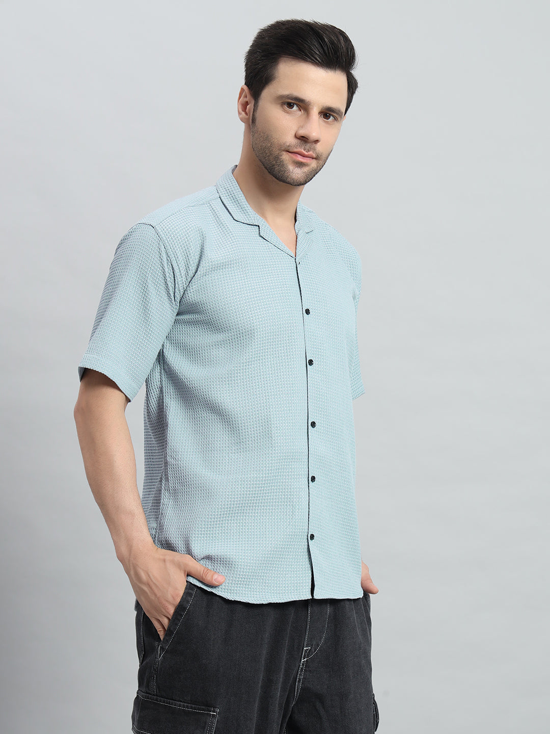 Stylish Sky blue Popcorn Fabric Shirt for Men
