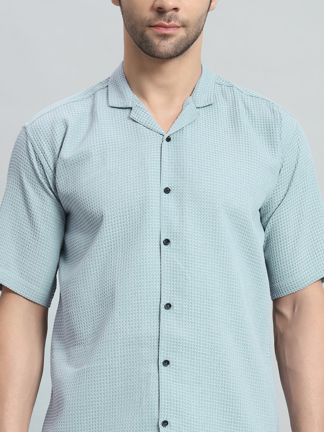 Stylish Sky blue Popcorn Fabric Shirt for Men