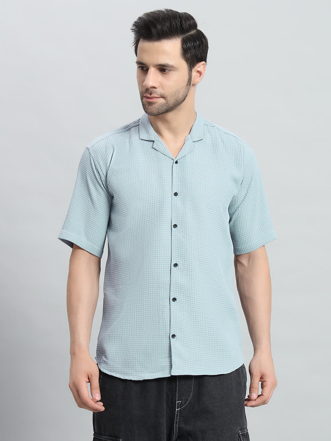 Stylish Sky blue Popcorn Fabric Shirt for Men
