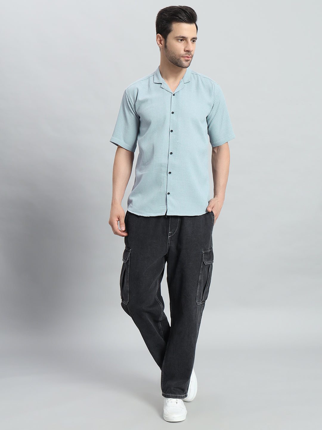 Stylish Sky blue Popcorn Fabric Shirt for Men