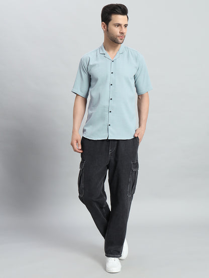Stylish Sky blue Popcorn Fabric Shirt for Men