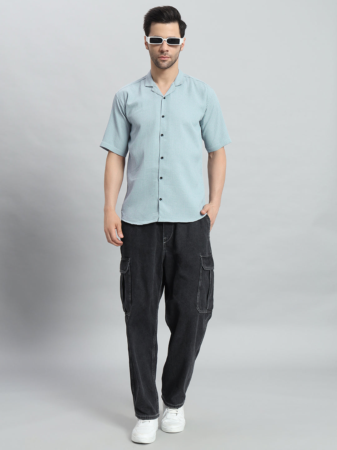 Stylish Sky blue Popcorn Fabric Shirt for Men