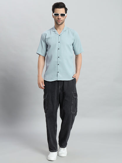 Stylish Sky blue Popcorn Fabric Shirt for Men