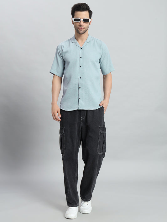 Stylish Sky blue Popcorn Fabric Shirt for Men
