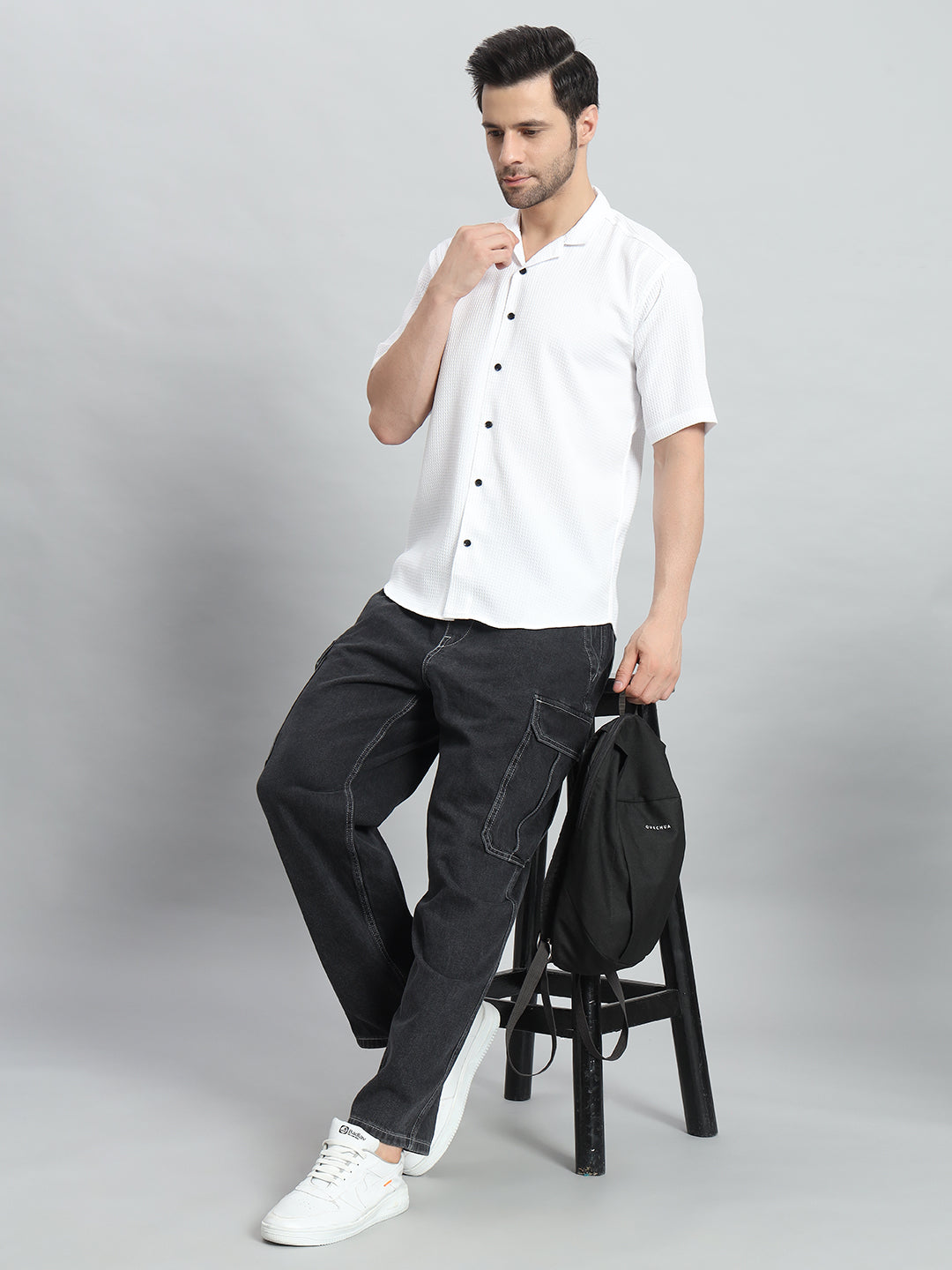Stylish White Popcorn Fabric Shirt for Men