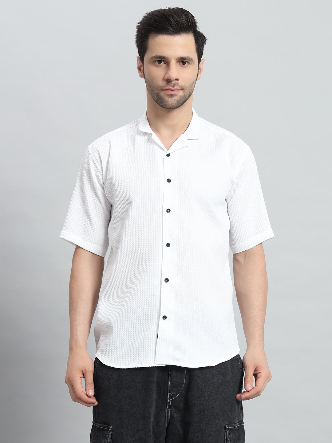 Stylish White Popcorn Fabric Shirt for Men