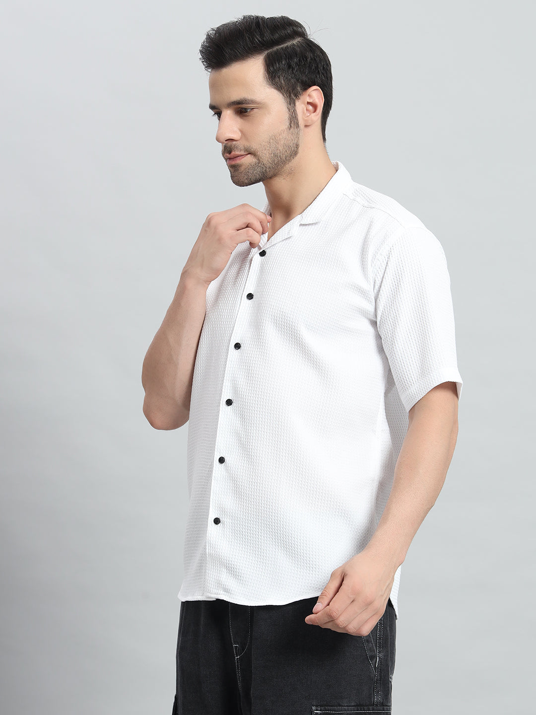 Stylish White Popcorn Fabric Shirt for Men