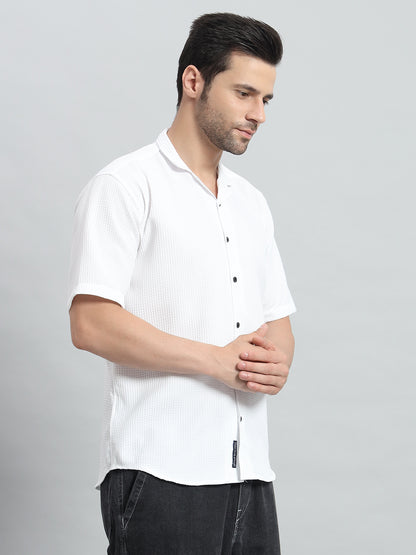 Stylish White Popcorn Fabric Shirt for Men