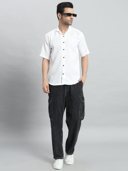 Stylish White Popcorn Fabric Shirt for Men