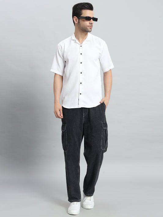 Stylish White Popcorn Fabric Shirt for Men