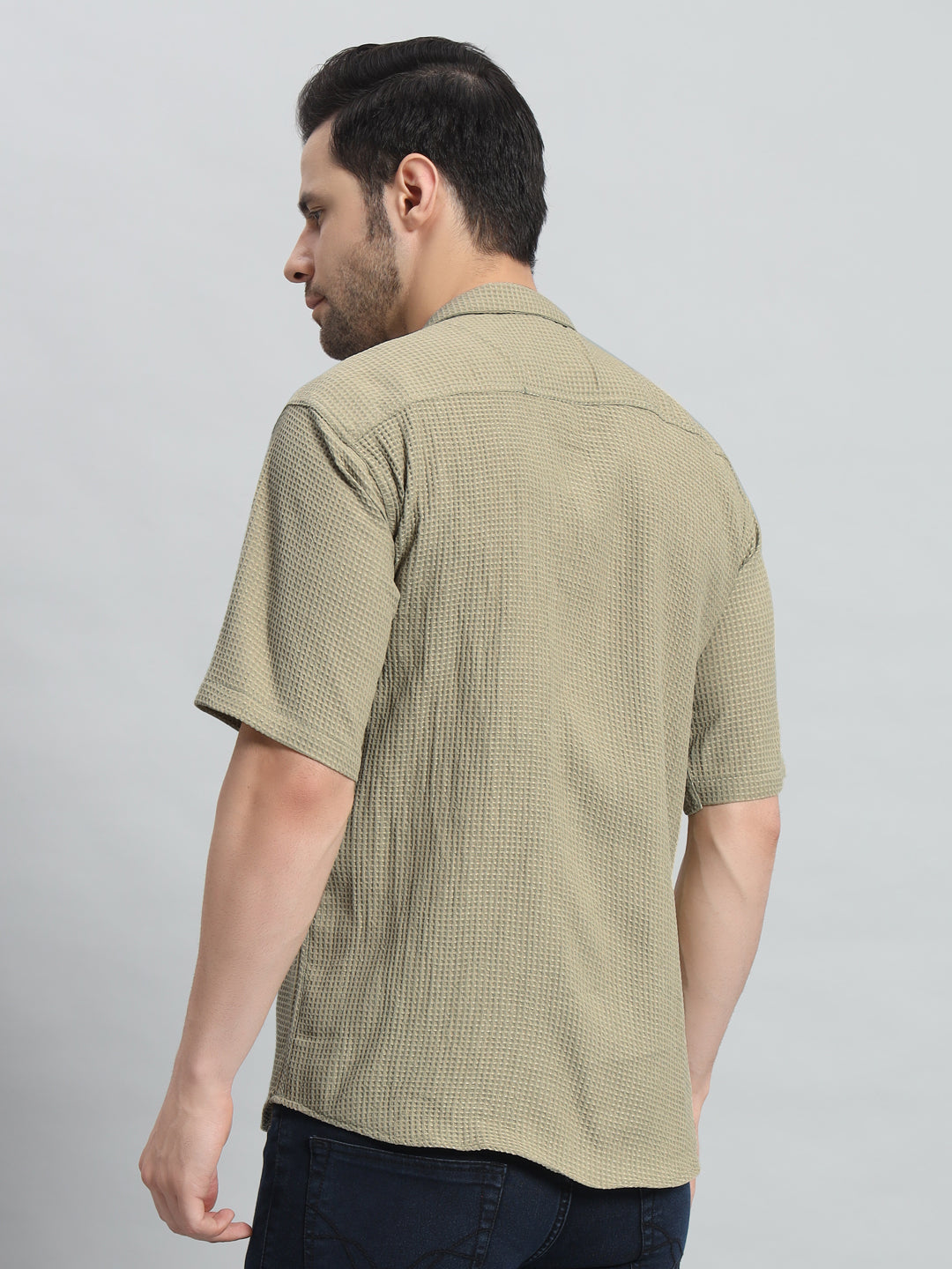 Stylish Olive Grey Popcorn Fabric Shirt for Men
