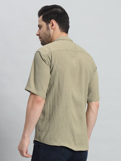 Stylish Olive Grey Popcorn Fabric Shirt for Men