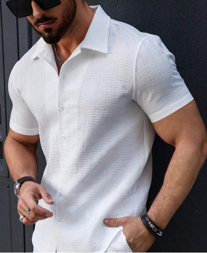 Men's Regular Fit Self Design White Chatai Popcorn Shirt