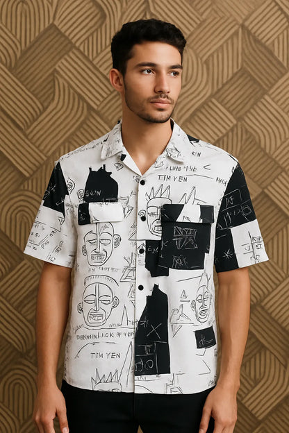 Men White Color Drop-Shoulder Sleeves Heavy Cotton Shirt
