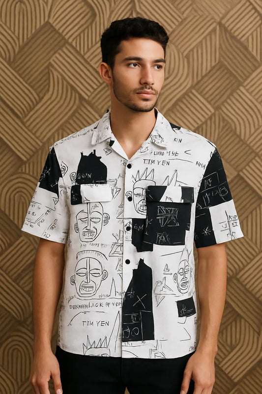 Men White Color Drop-Shoulder Sleeves Heavy Cotton Shirt