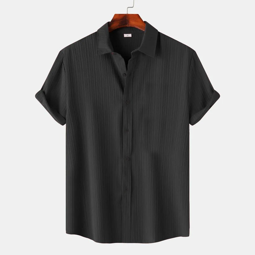 Sugar Cane Black Slim-Fit Popcorn Shirt