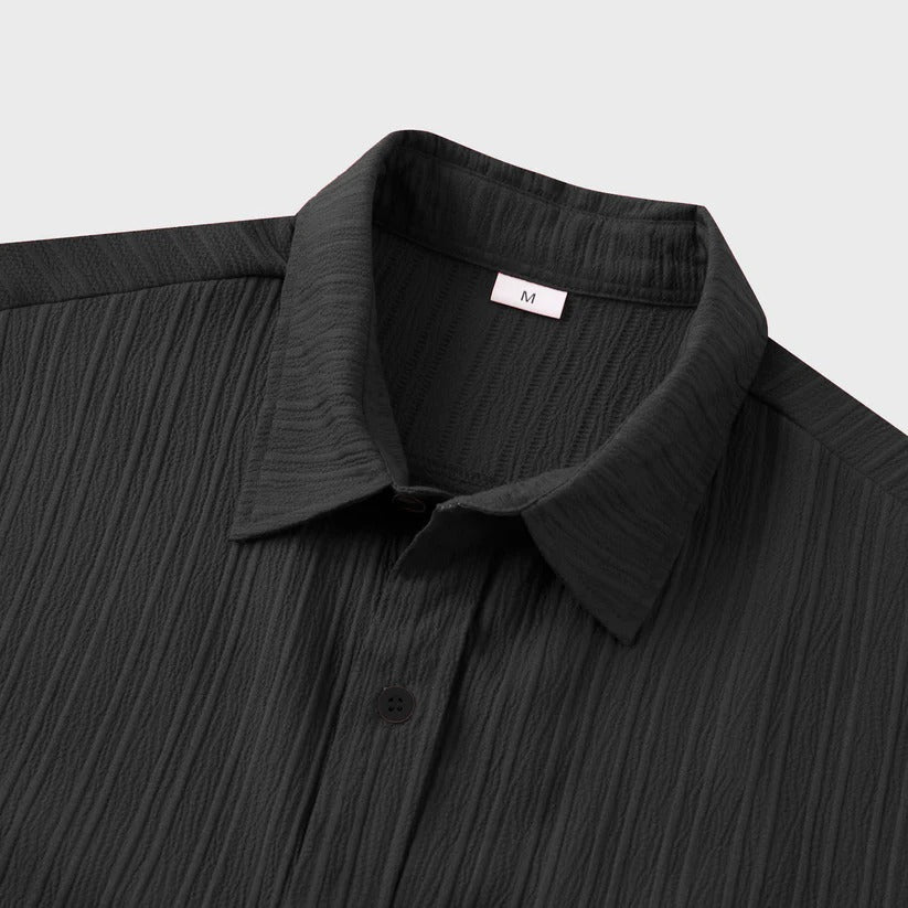 Sugar Cane Black Slim-Fit Popcorn Shirt